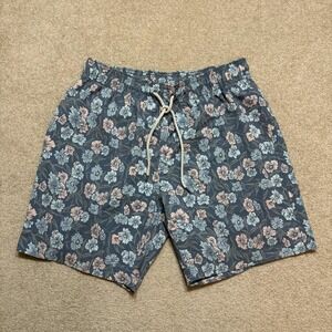 Faherty Swim Shorts Mens Large Blue Floral Lined Trunks Drawstring Pocket